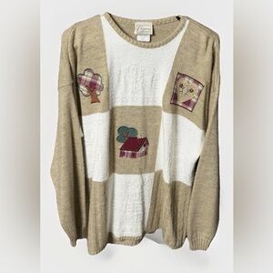 Vintage Patchwork Cottagecore Sweater XL – Home Sweet Home / Country Theme